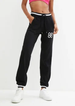 bonprix bonprix Pantalón de chándal de mezcla de algodón elástico Negro