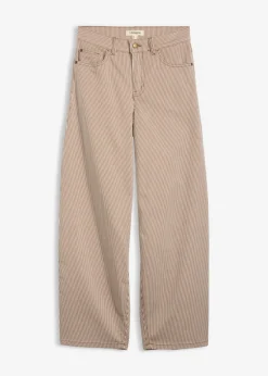 bonprix bonprix Pantalón de corte balloon con rayas marrón castaño-blanco lana con rayas