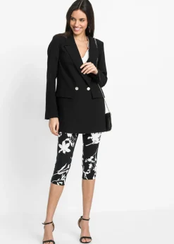 bonprix bonprix Pantalón de corte capri Negro-blanco lana de flores Sale
