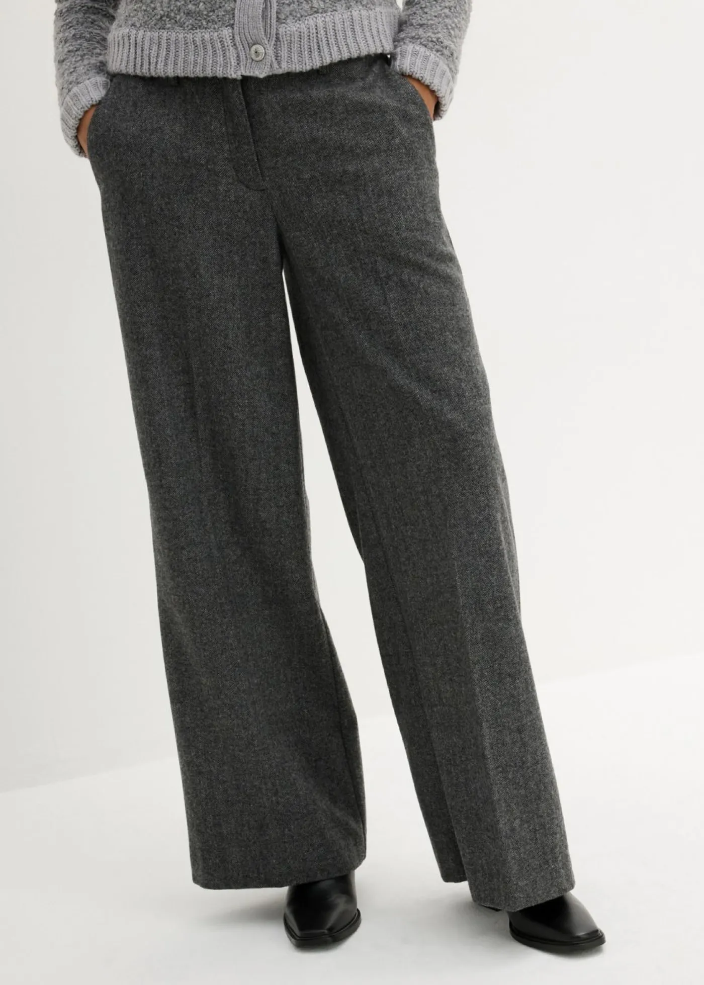 bonprix bonprix Pantalón de lana con patrón de espiga Gris-negro Best