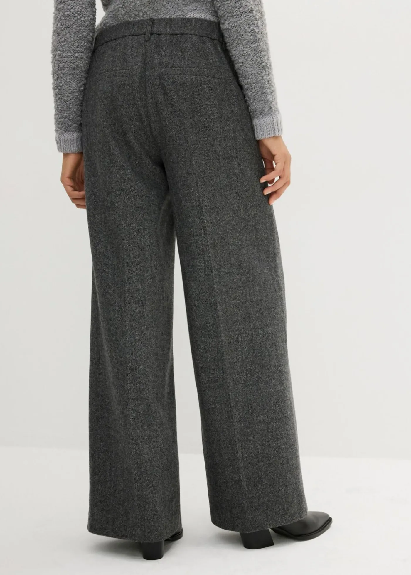 bonprix bonprix Pantalón de lana con patrón de espiga Gris-negro Best