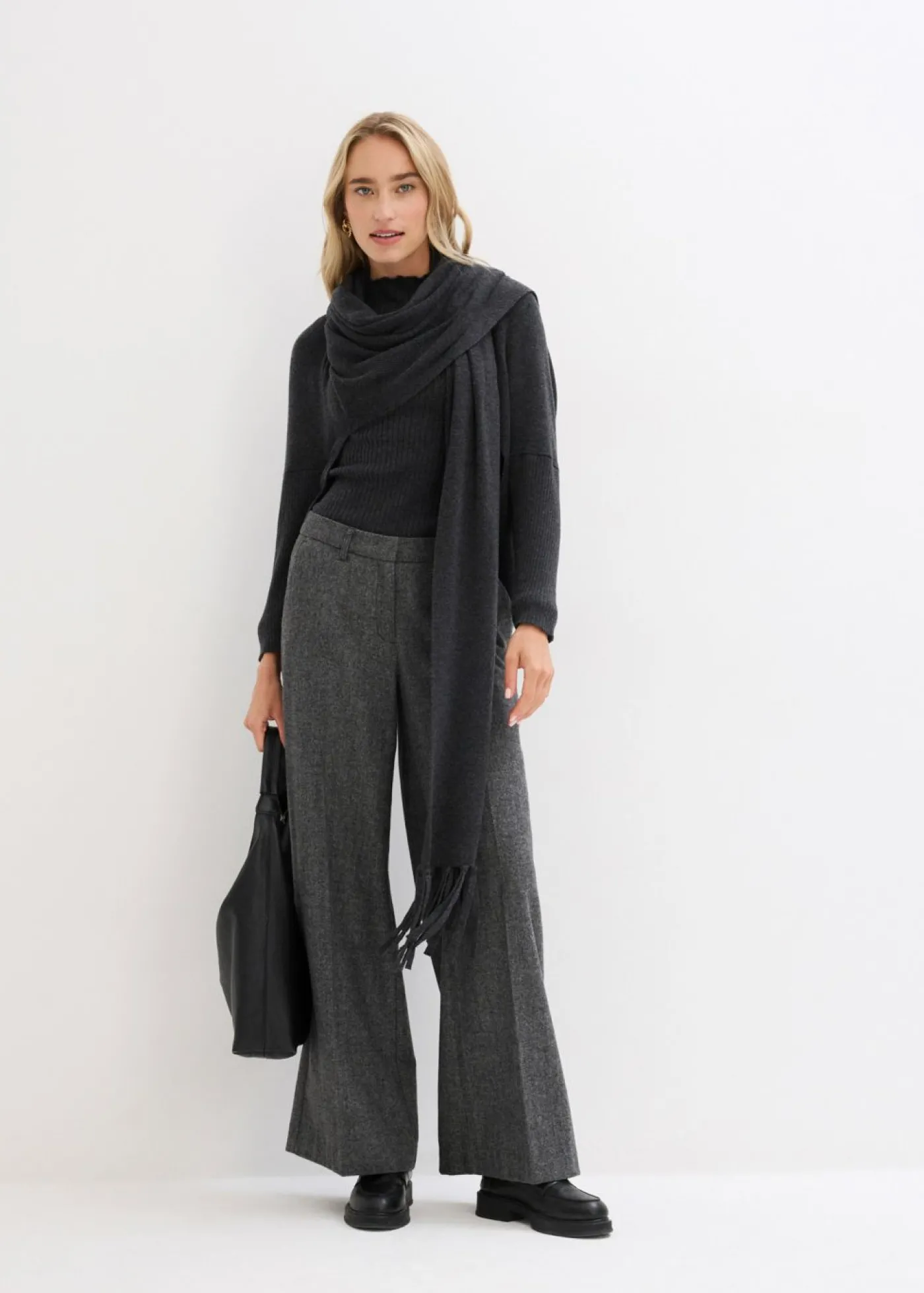 bonprix bonprix Pantalón de lana con patrón de espiga Gris-negro Best