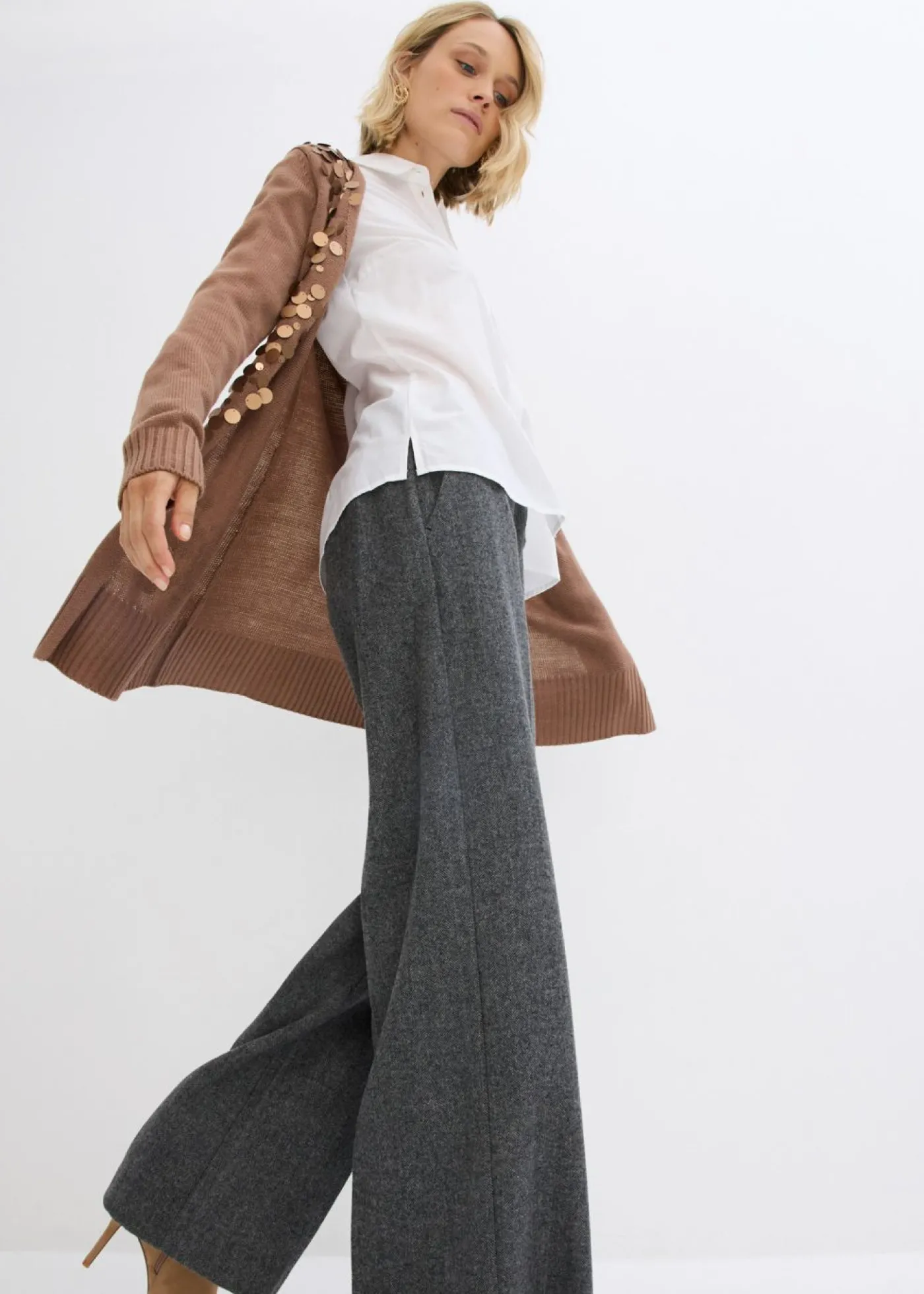 bonprix bonprix Pantalón de lana con patrón de espiga Gris-negro Best