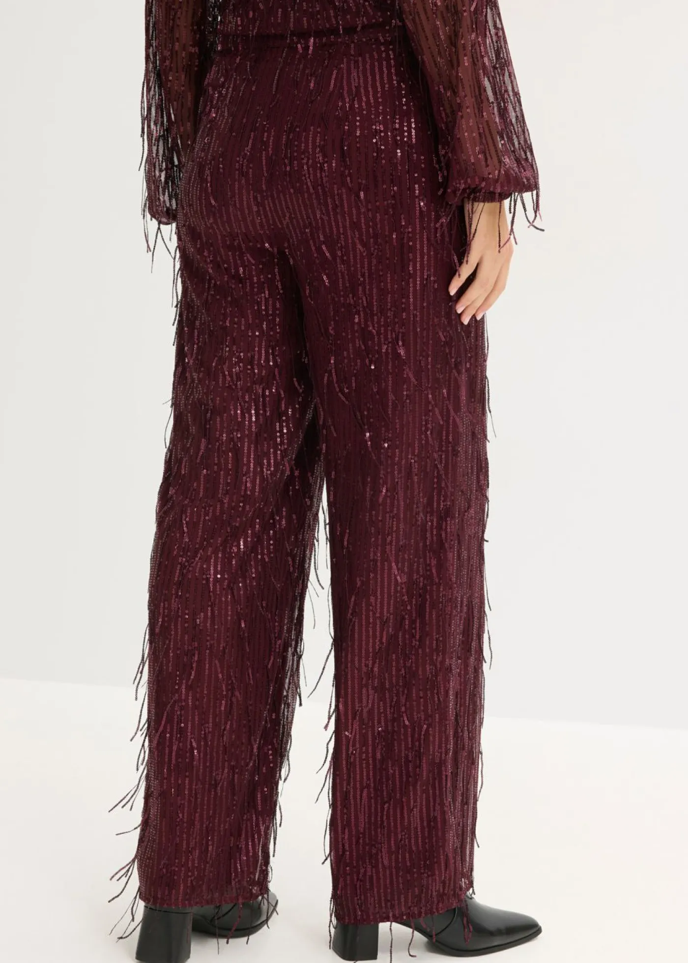 bonprix bonprix Pantalón de lentejuelas con flecos rojo burdeos Sale