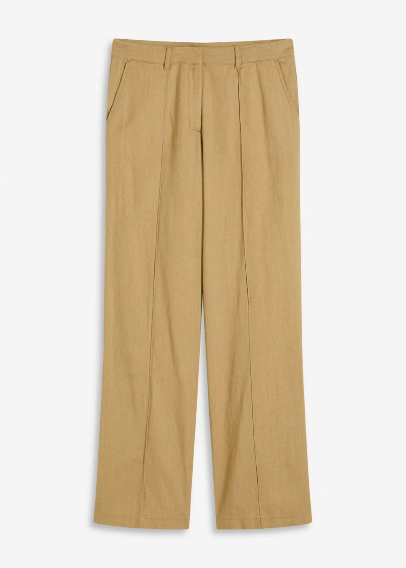bonprix bonprix Pantalón de lino con talle alto y pinzas Marrón caqui Clearance