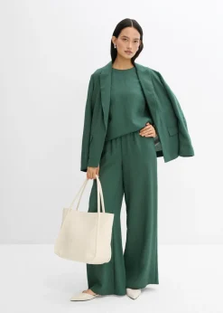 bonprix bonprix Pantalón de mezcla arrugada de viscosa con estructura verde sombra Clearance