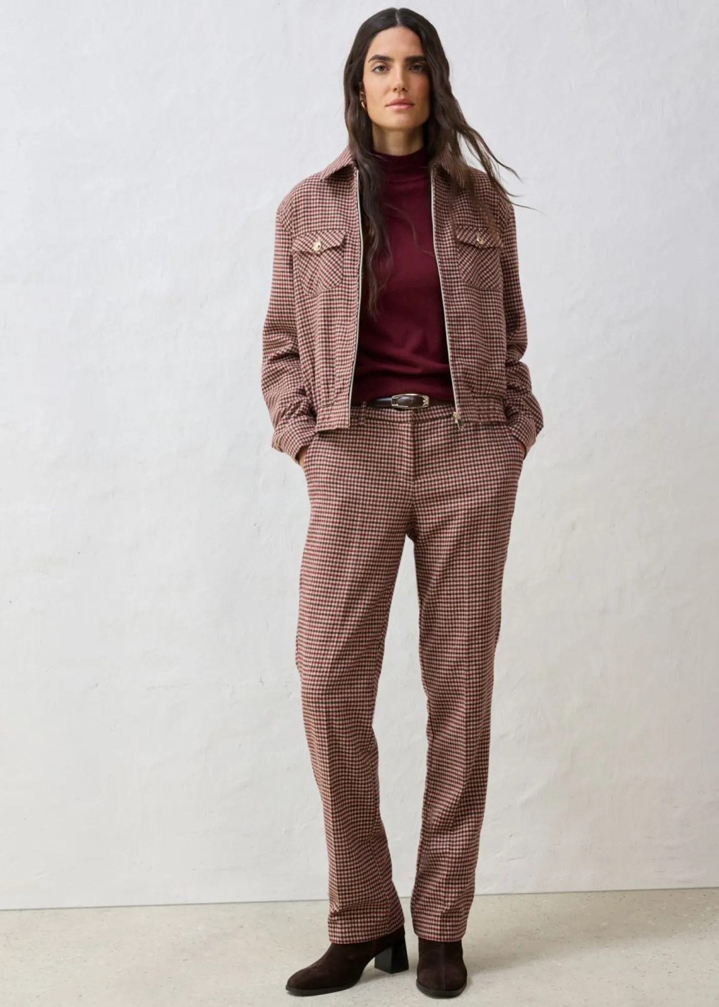bonprix bonprix Pantalón de mezcla de lana suave Beige almendra/marrón oscuro de cuadros Clearance