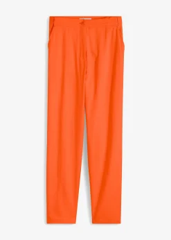 bonprix bonprix Pantalón de mezcla de lino y viscosa con talle alto y pernera corta Naranja cálido Hot