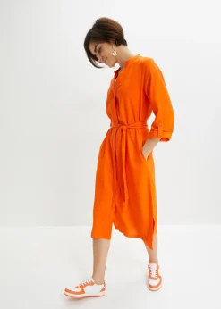 bonprix bonprix Pantalón de mezcla de lino y viscosa con talle alto y pernera corta Naranja cálido Hot