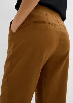bonprix bonprix Pantalón de mezcla de lino y viscosa con talle alto y pernera corta Marrón coñac New