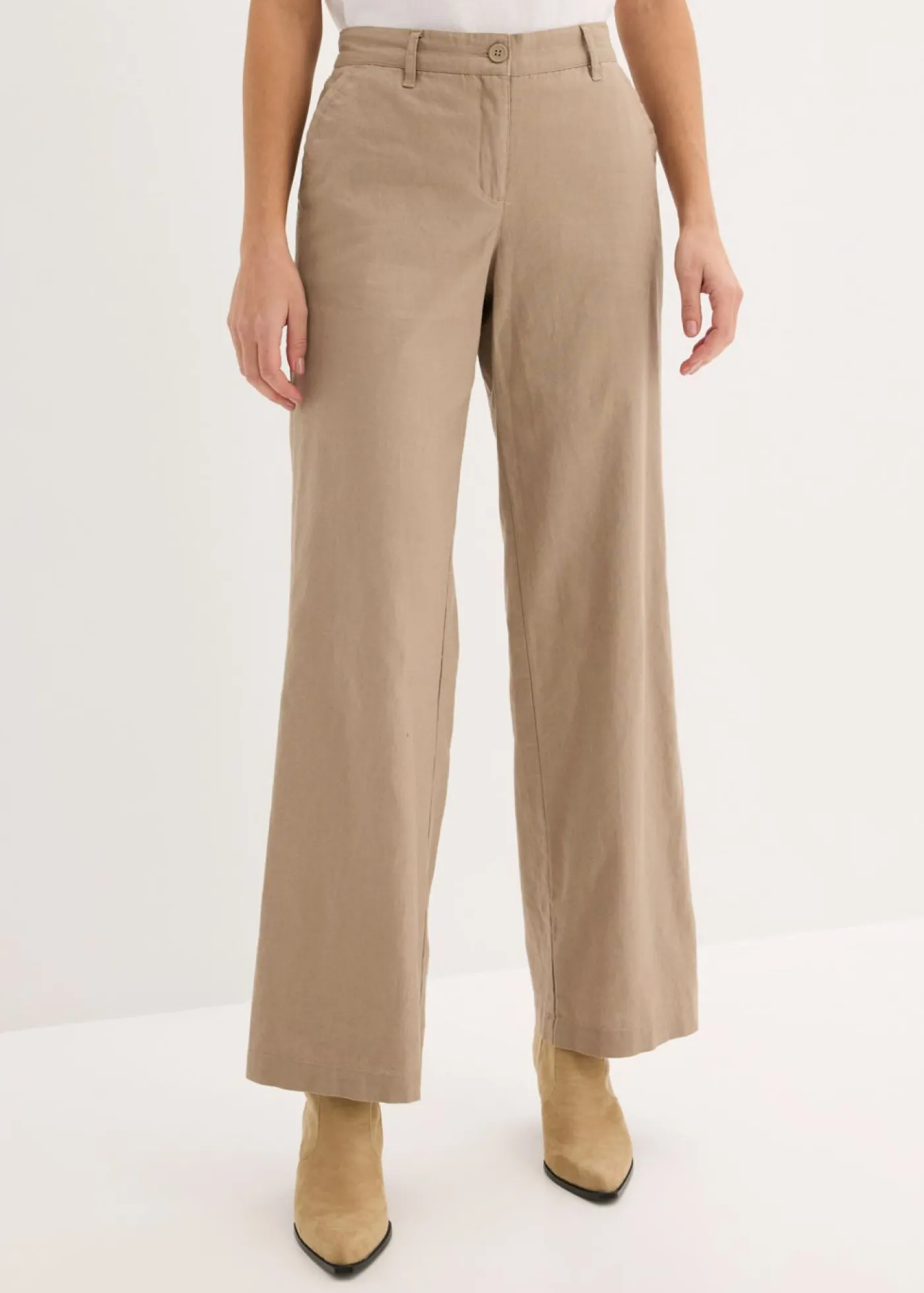 bonprix bonprix Pantalón de mezcla de lino y algodón Marrón grisáceo Clearance