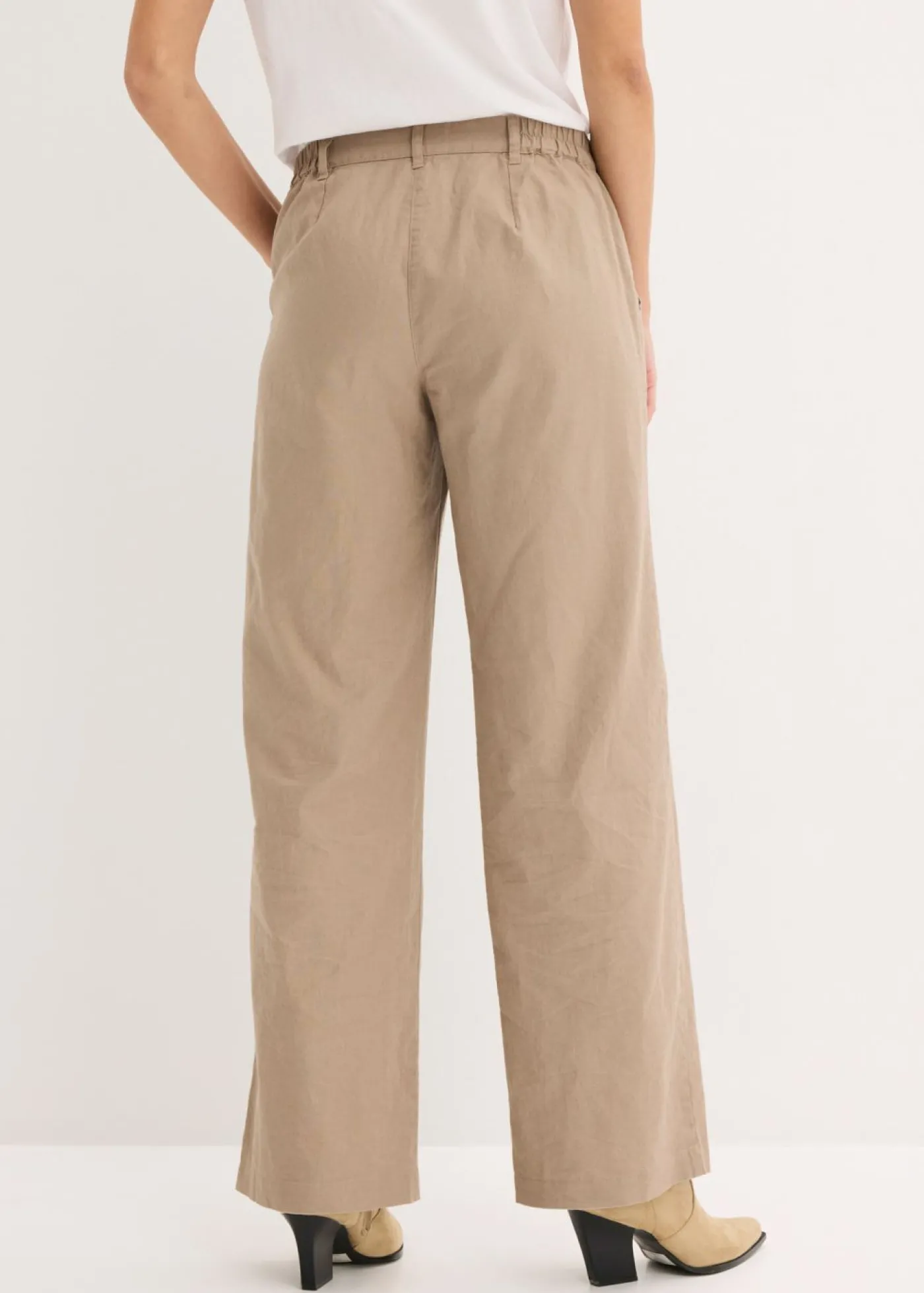 bonprix bonprix Pantalón de mezcla de lino y algodón Marrón grisáceo Clearance
