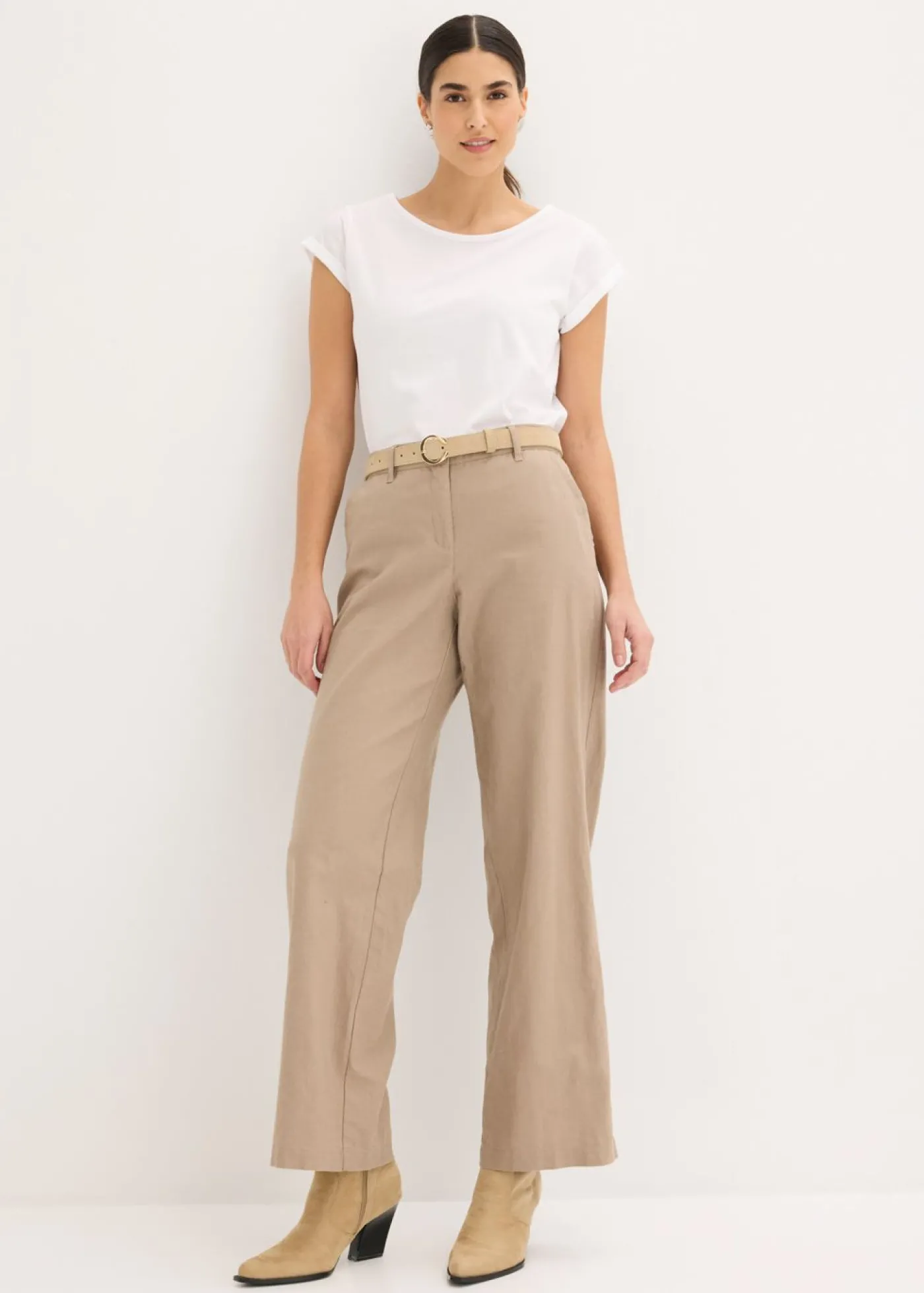 bonprix bonprix Pantalón de mezcla de lino y algodón Marrón grisáceo Clearance