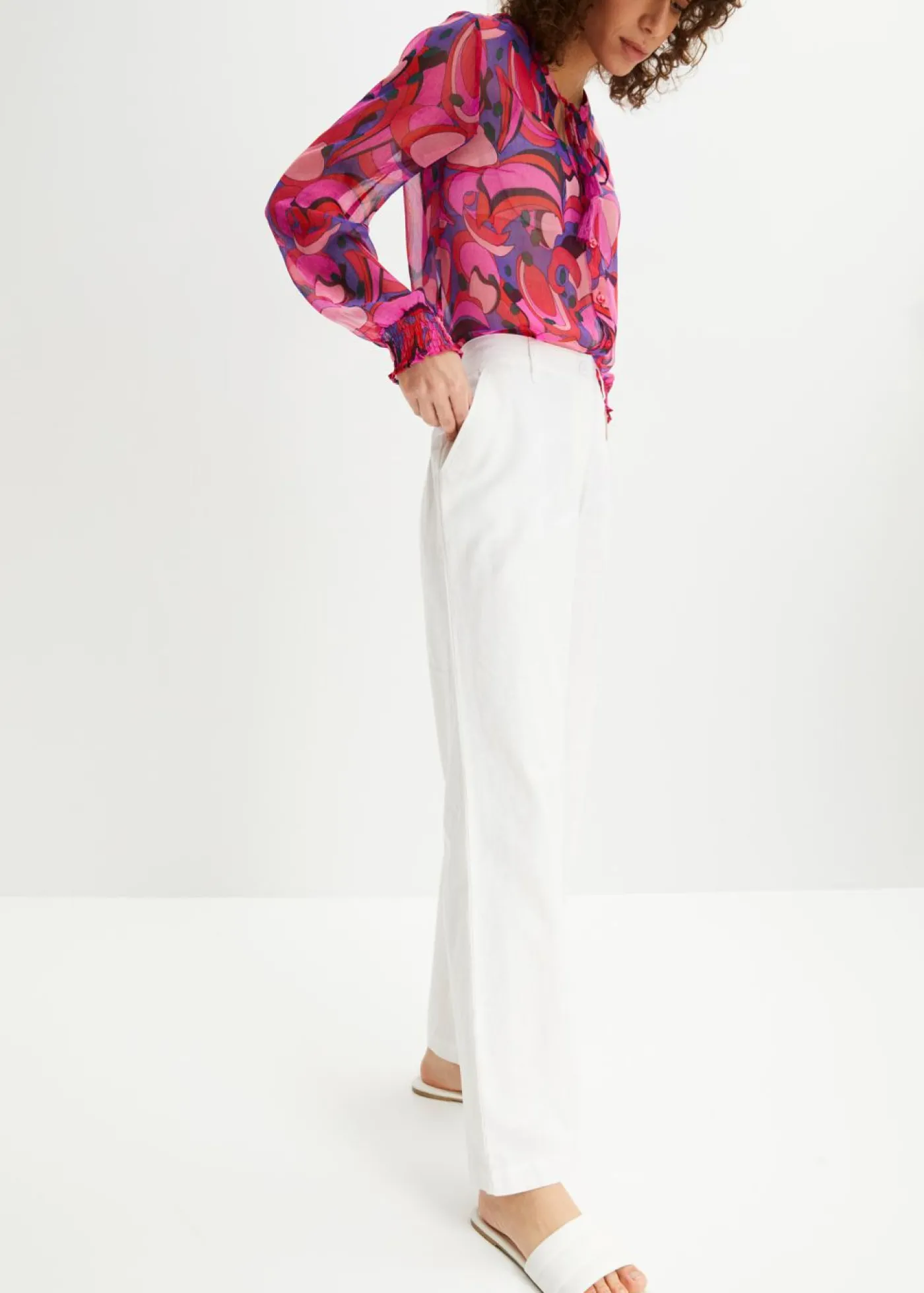 bonprix bonprix Pantalón de mezcla de lino y algodón Blanco Discount