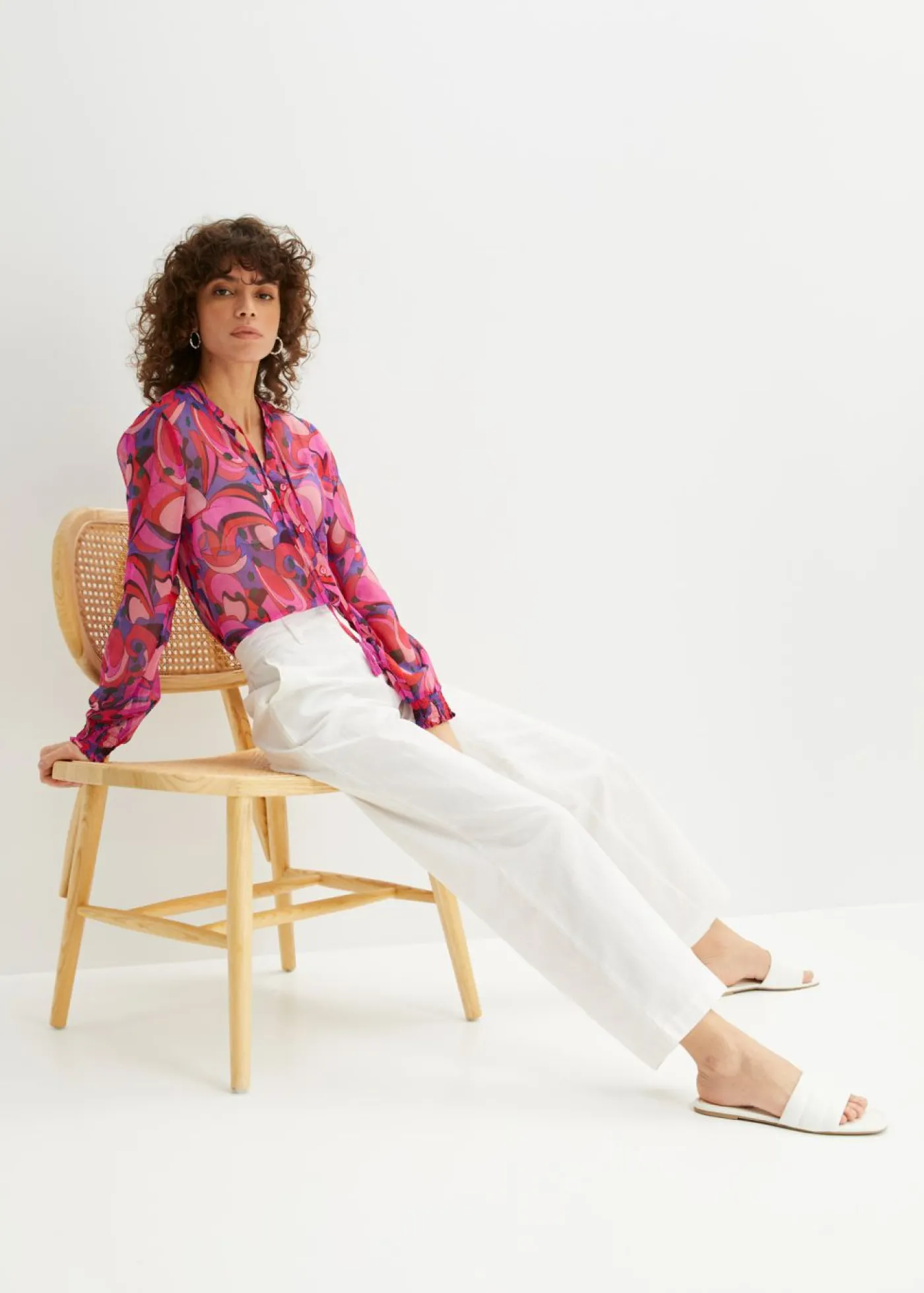 bonprix bonprix Pantalón de mezcla de lino y algodón Blanco Discount