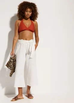 bonprix bonprix Pantalón de muselina capri para la playa Blanco Outlet