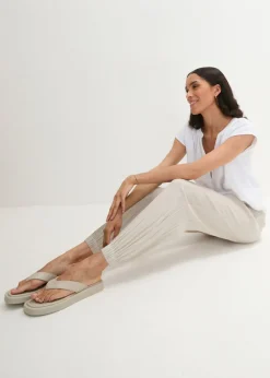 bonprix bonprix Pantalón de muselina con cintura de nido de abeja gris piedra Online