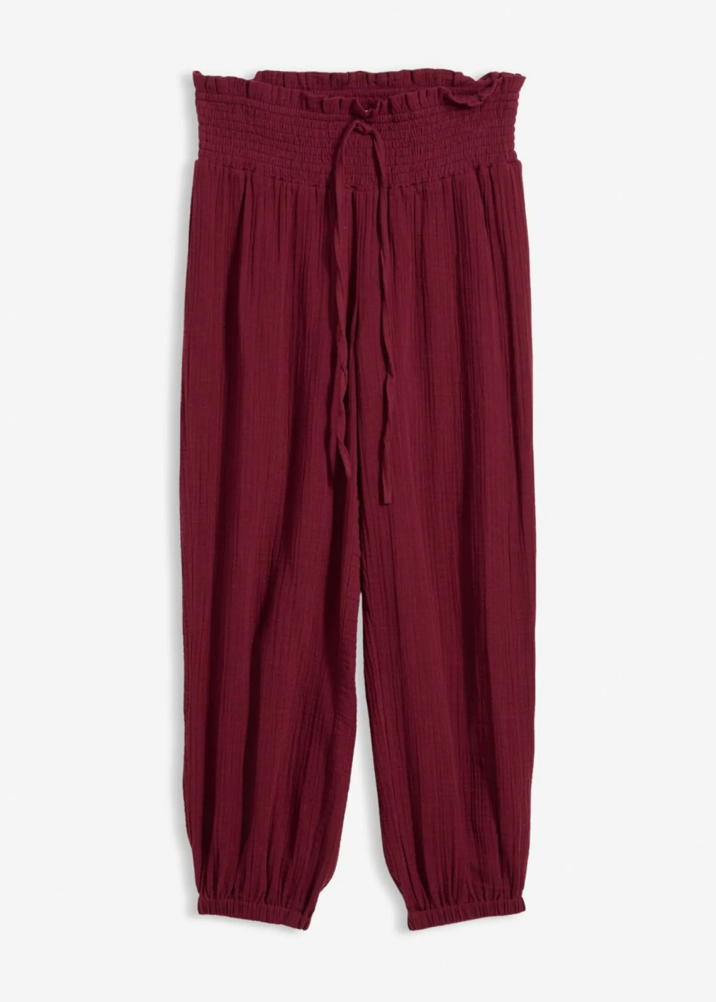 bonprix bonprix Pantalón de muselina con cintura de nido de abeja rojo avellana New