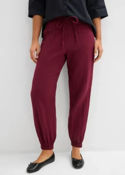 bonprix bonprix Pantalón de muselina con cintura de nido de abeja rojo avellana New