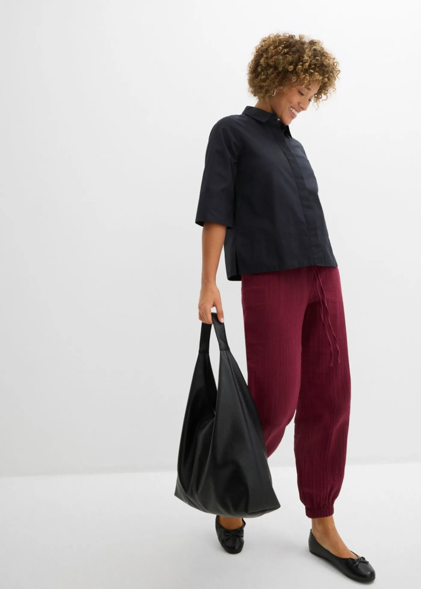 bonprix bonprix Pantalón de muselina con cintura de nido de abeja rojo avellana New