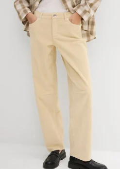 bonprix bonprix Pantalón de pana barrel, mid waist Arena claro Outlet