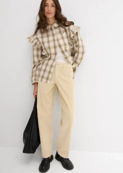 bonprix bonprix Pantalón de pana barrel, mid waist Arena claro Outlet