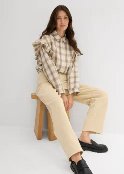 bonprix bonprix Pantalón de pana barrel, mid waist Arena claro Outlet