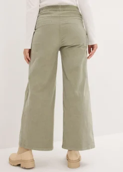 bonprix bonprix Pantalón de pana con cintura cómoda, high waist Verde alga Discount