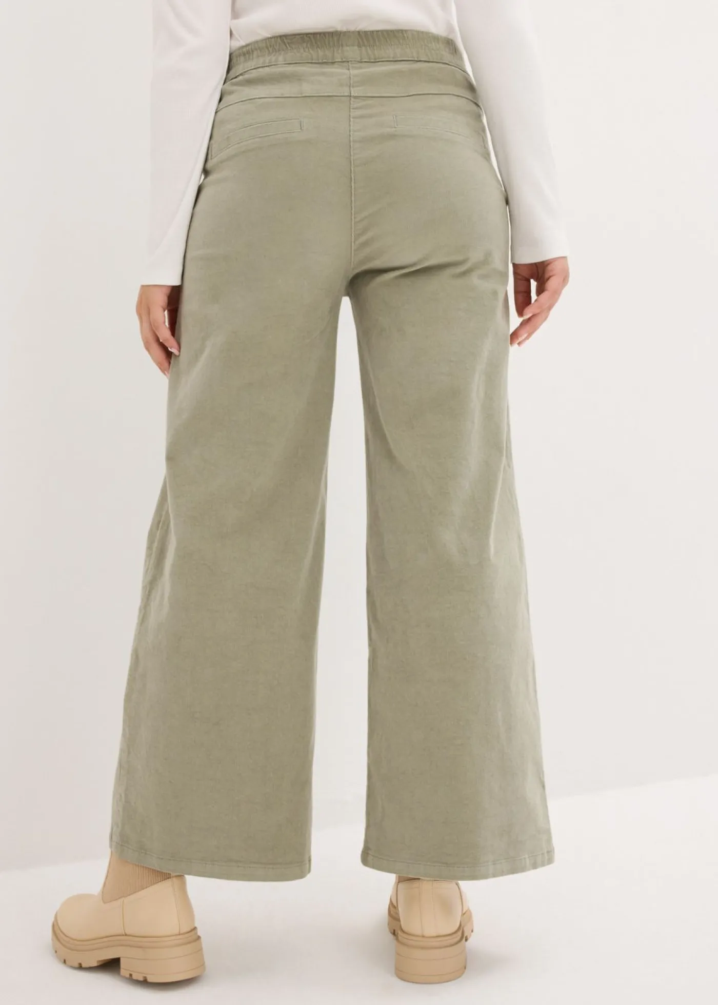 bonprix bonprix Pantalón de pana con cintura cómoda, high waist Verde alga Discount
