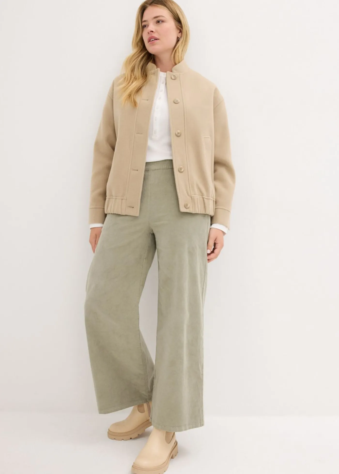 bonprix bonprix Pantalón de pana con cintura cómoda, high waist Verde alga Discount