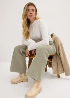 bonprix bonprix Pantalón de pana con cintura cómoda, high waist Verde alga Discount