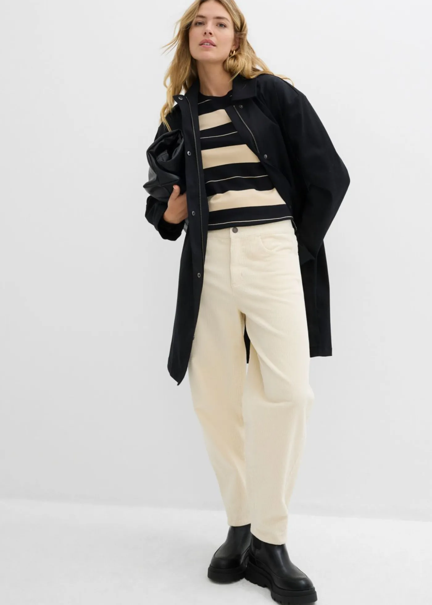 bonprix bonprix Pantalón de pana con corte barrel Beige natural Clearance