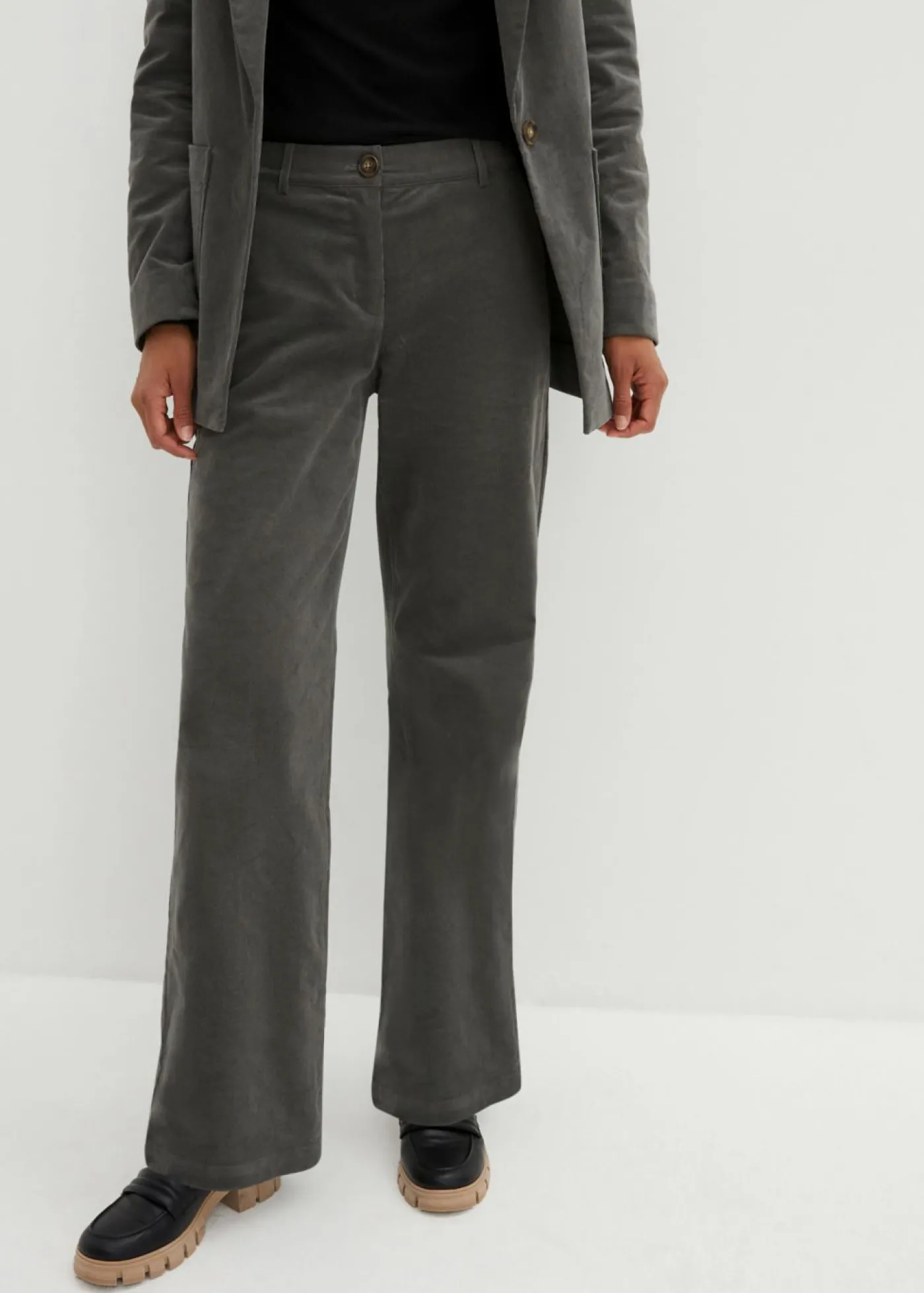 bonprix bonprix Pantalón de pana de algodón orgánico con elástico Gris oscuro Hot