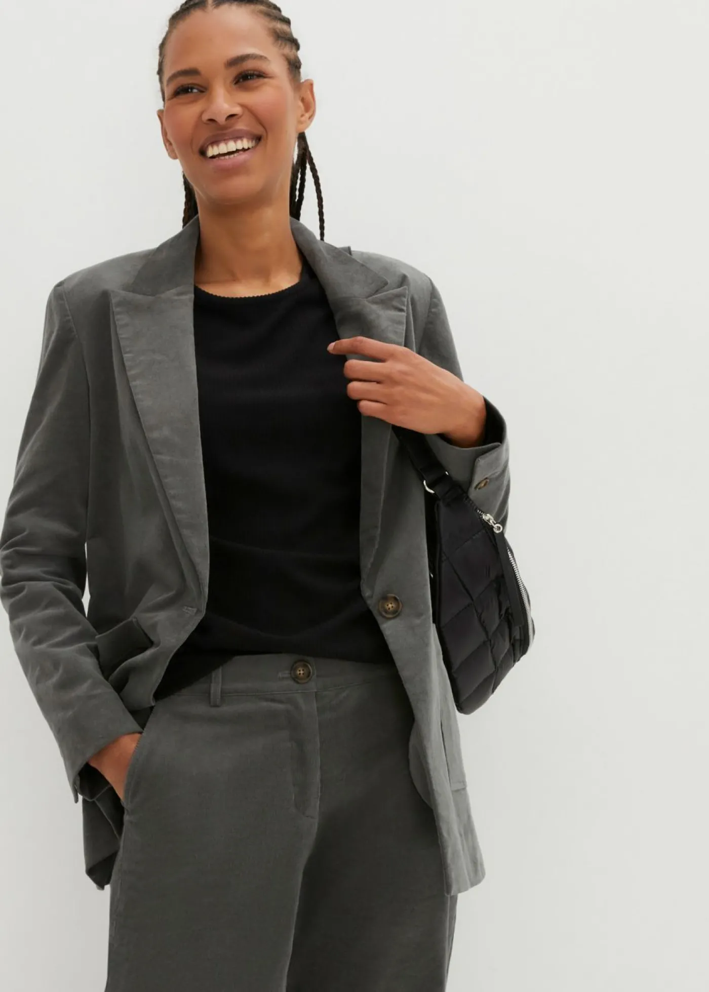 bonprix bonprix Pantalón de pana de algodón orgánico con elástico Gris oscuro Hot