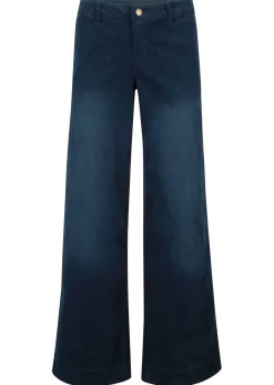 bonprix bonprix Pantalón de pana elástico de corte ancho Azul marino desgastado New