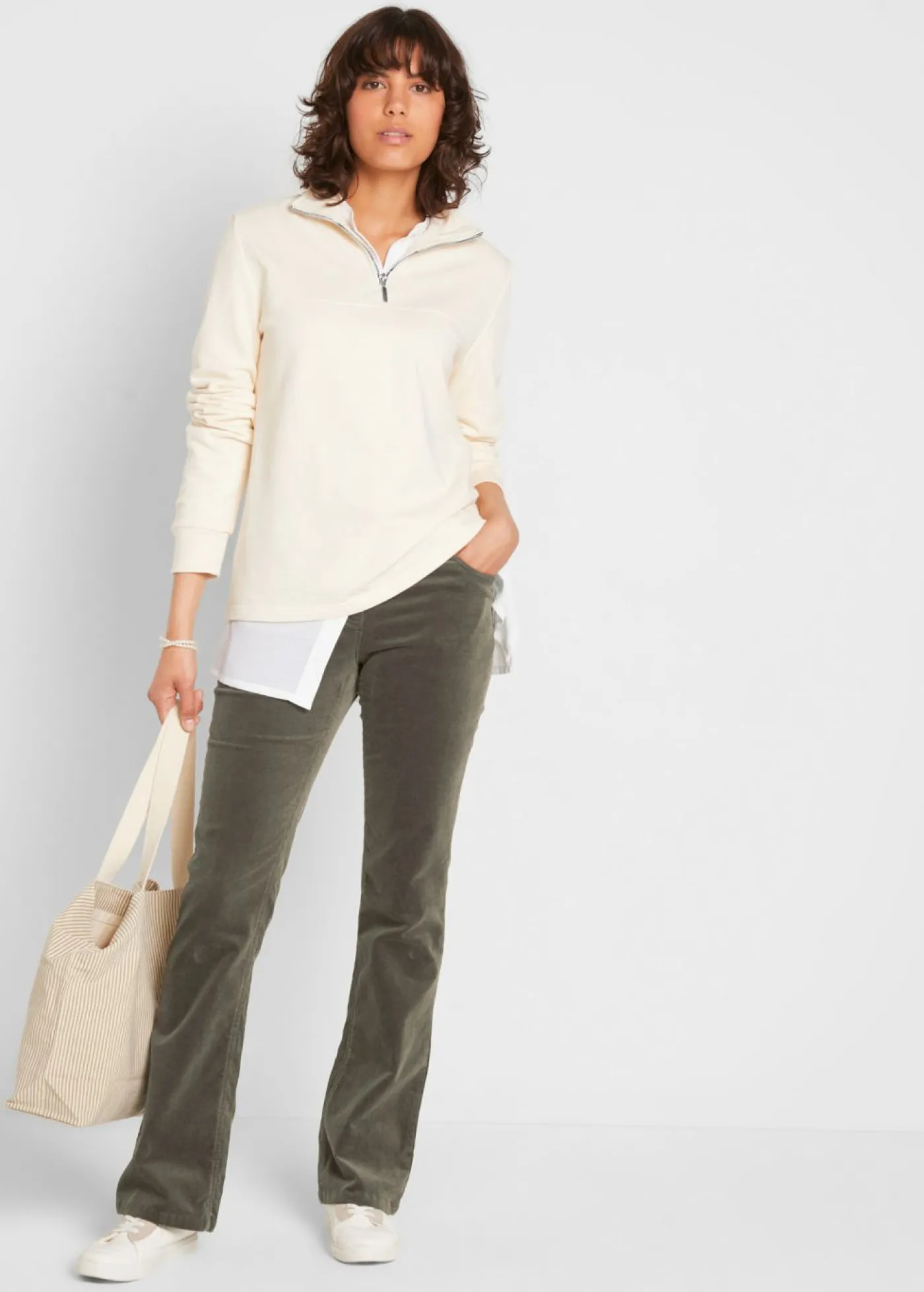 bonprix bonprix Pantalón de pana elástico de corte recto Oliva Online