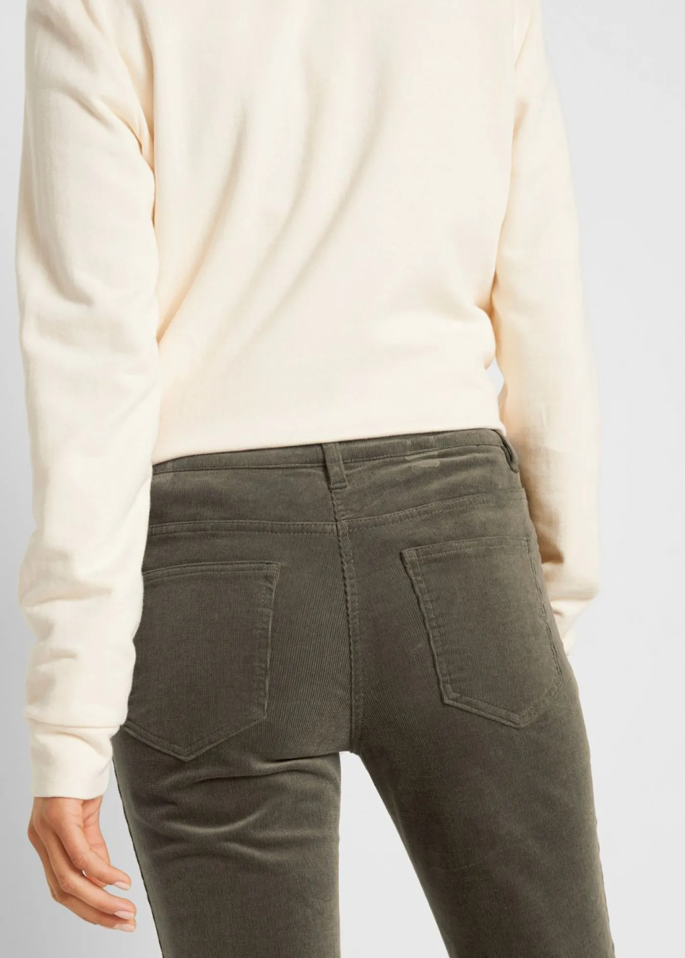 bonprix bonprix Pantalón de pana elástico de corte recto Oliva Online