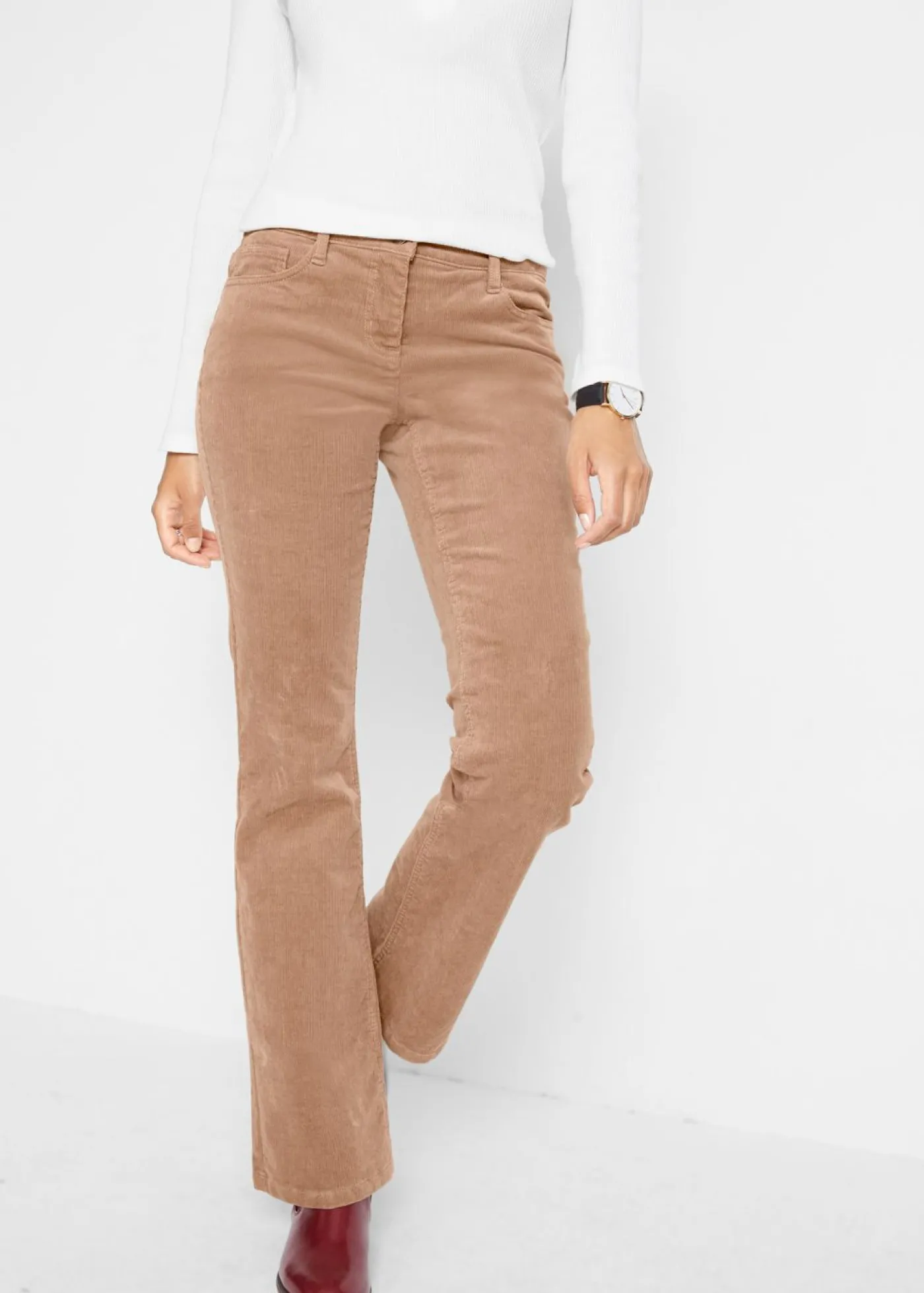 bonprix bonprix Pantalón de pana elástico de corte recto camello Sale