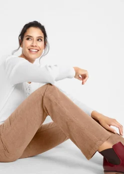 bonprix bonprix Pantalón de pana elástico de corte recto camello Sale