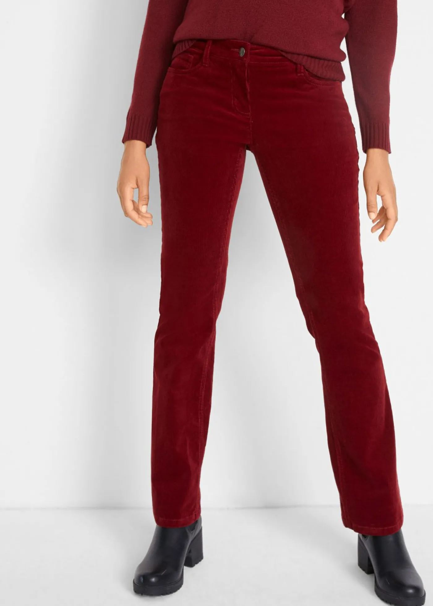 bonprix bonprix Pantalón de pana elástico de corte recto rojo castaño Hot