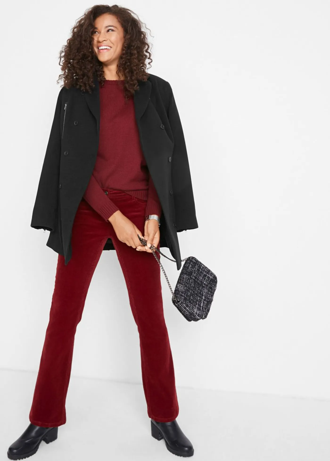 bonprix bonprix Pantalón de pana elástico de corte recto rojo castaño Hot