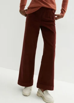 bonprix bonprix Pantalón de pana elástico y ancho, high waist Café Sale