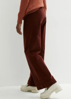 bonprix bonprix Pantalón de pana elástico y ancho, high waist Café Sale