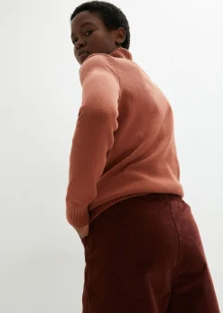 bonprix bonprix Pantalón de pana elástico y ancho, high waist Café Sale