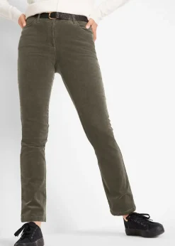 bonprix bonprix Pantalón de pana elásticos, straight Oliva Clearance