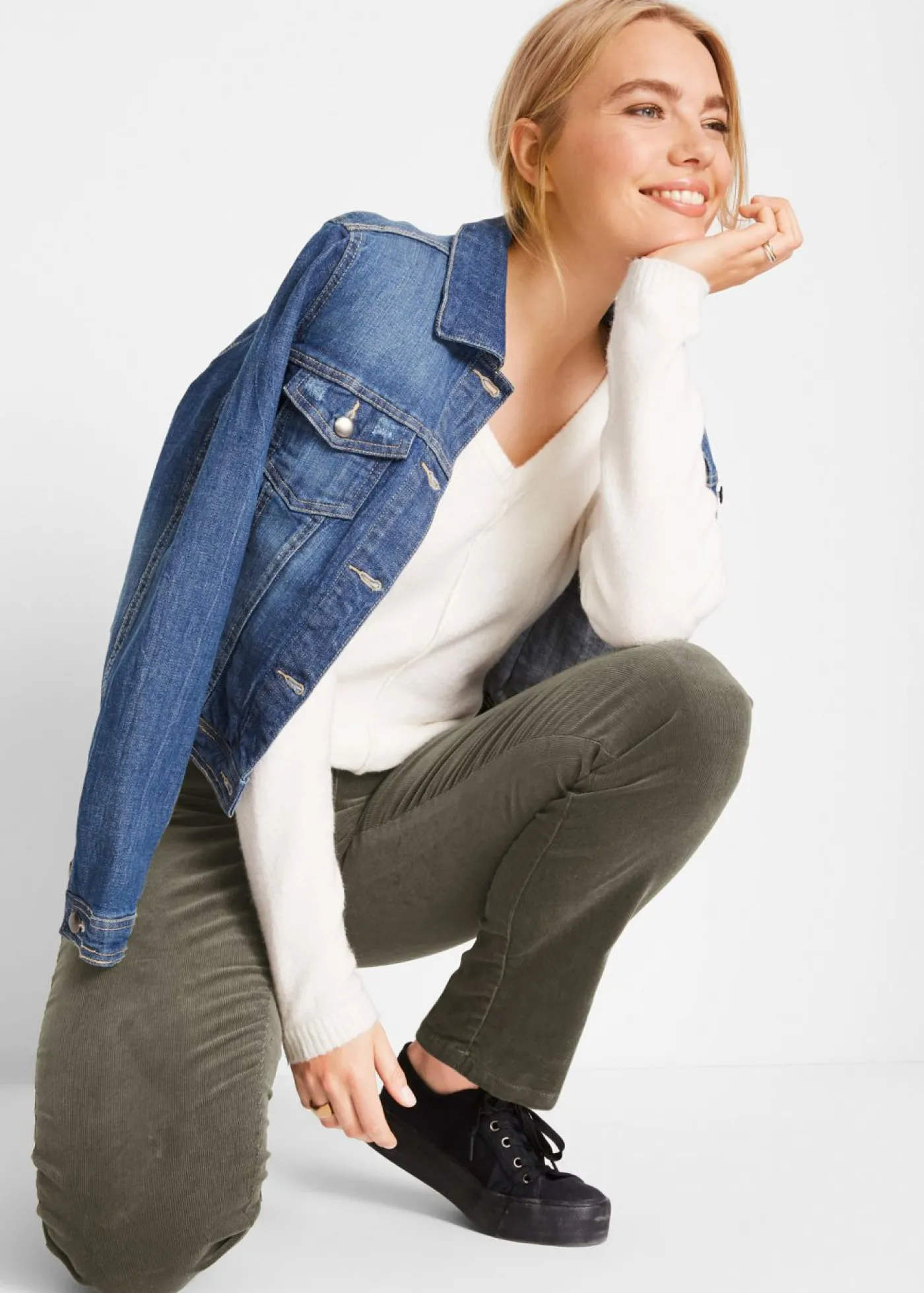 bonprix bonprix Pantalón de pana elásticos, straight Oliva Clearance