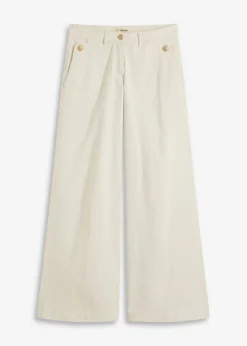 bonprix bonprix Pantalón de pernera ancha con elástico Beige natural