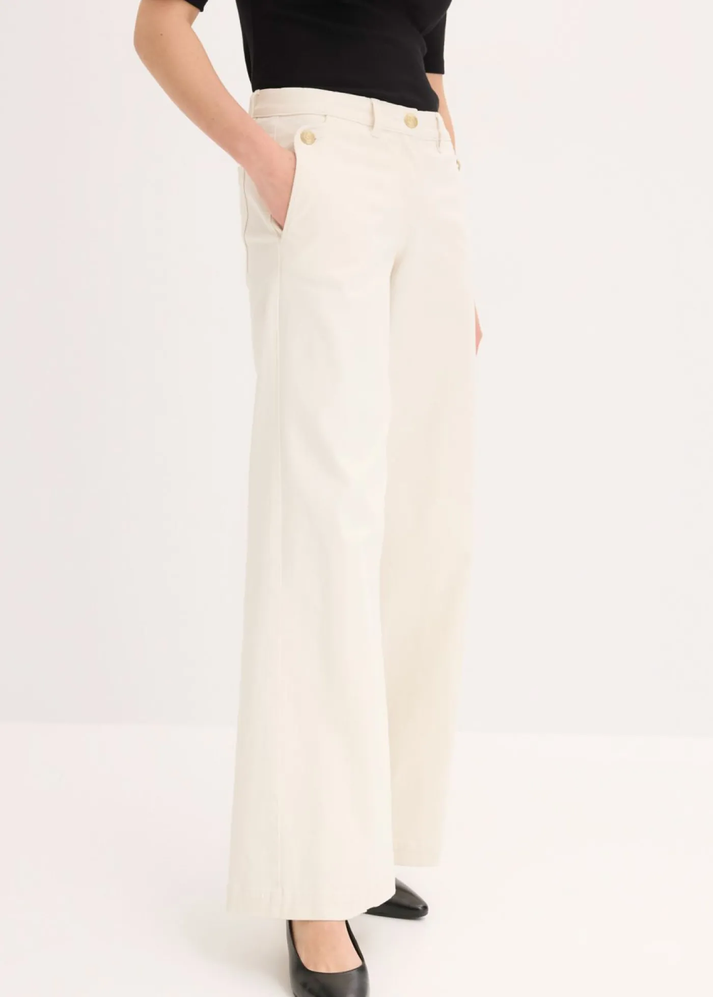 bonprix bonprix Pantalón de pernera ancha con elástico Beige natural