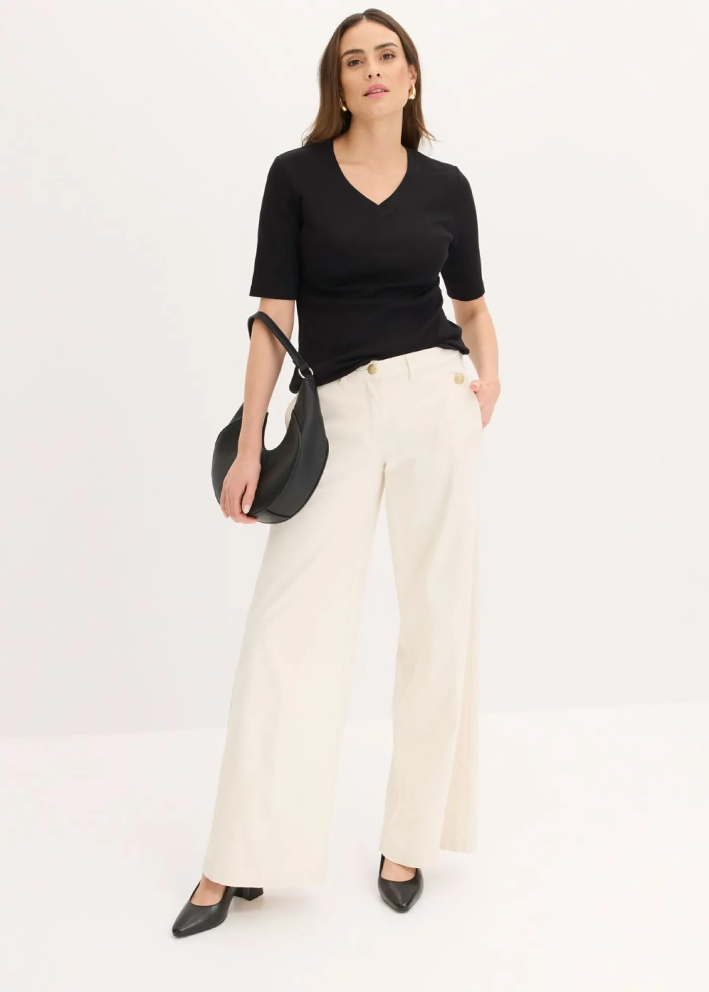 bonprix bonprix Pantalón de pernera ancha con elástico Beige natural