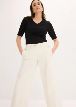 bonprix bonprix Pantalón de pernera ancha con elástico Beige natural